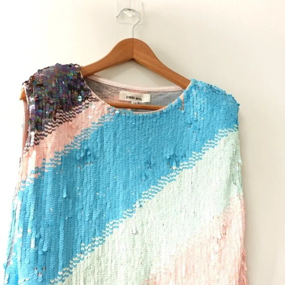 Blue Pink Sequin Dress MEDIUM Candy Stripe Shift Cocktail Party CIRCUS NEW $595